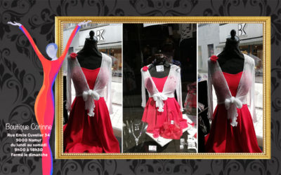 Ensemble robe rouge et gilet blanc